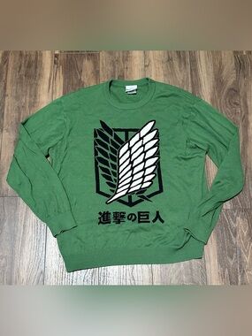 Attack On Titan Scout Regiment Intarsia Knit Sweater Men’s XL Pullover Anime